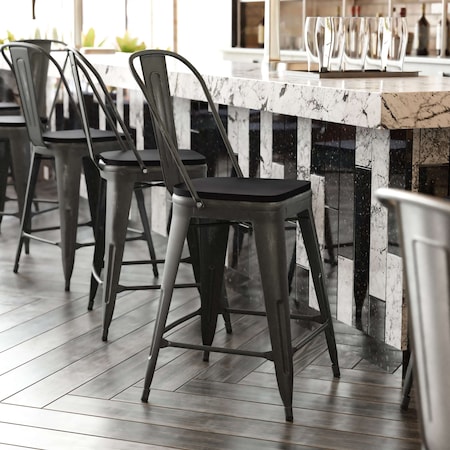 Flash Furniture Black Metal Stool with Black Poly Seat ET-3534-24-BK-PL1B-GG